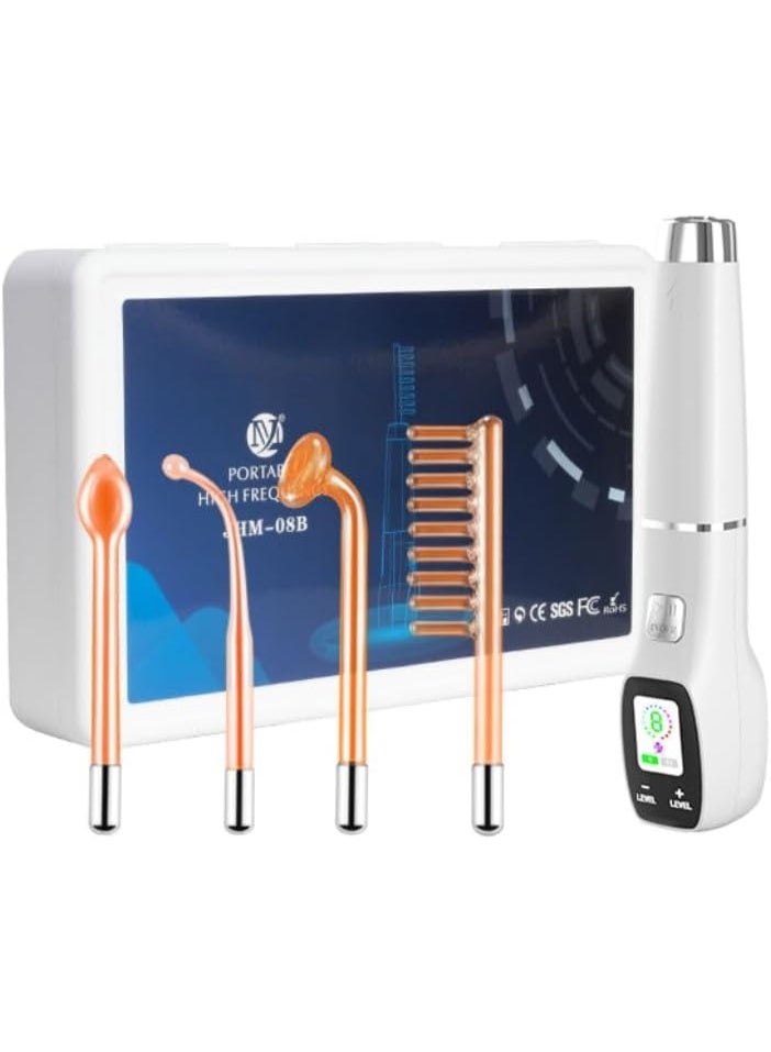 4 in1 Digital High Frequency Facial Machine, Portable High Frequency wand For Hair with 4 Glass Tubes,High Frequency Wand for Acne,Hair Growth,Wrinkle Reducin &Skin Tightening Tools